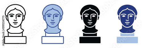 Classic human head bust sculpture symbols in various styles for history education and museum interfaces