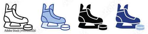 Hockey skate and puck symbols depicting essential winter sports equipment suitable for apps and graphic design
