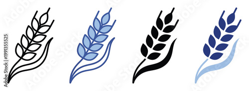 Stylized wheat ear icons for agricultural branding food packaging and healthy lifestyle promotions