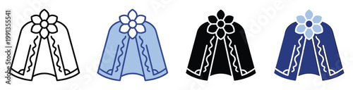 Versatile shawl or cape garment icon with delicate flower detail suitable for various graphic design applications and digital projects.