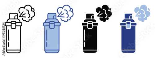 Portable insulated thermos bottle with hot steam icon variations, ideal graphic for travel and hot beverage branding.