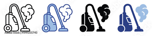 Household cleaning vacuum cleaner equipment with dust cloud symbols for home maintenance and professional janitorial applications