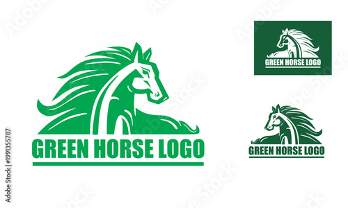 elegant green horse logo, silhouette of simple strong mare vector illustrations