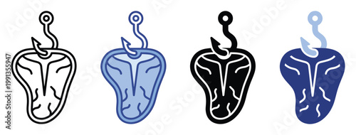 Steak on fishing hook icon representing temptation or a strategic trap for various business presentations