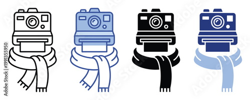 Instant camera with a cozy scarf for winter travel memories and holiday photography applications