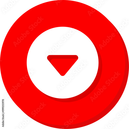 Small white caret down symbol within a red circular frame for subtle navigation control