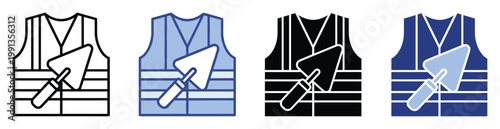 Professional construction worker safety vest with trowel icon representing various building and repair services for web and print media