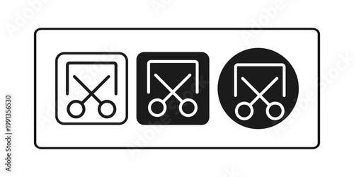 Three minimalist graphic icons representing scissors and a cutoff line in different styles