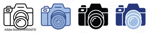 Digital camera icon set featuring various styles for photography applications and multimedia presentations