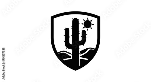 Desert Cactus Shield Icon Logo.