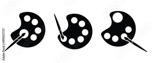 Artist Palette and Paint Brush Icon Set – Creative Painting Tools Vector Clipart Collection Isolated on White BackgroundWeb