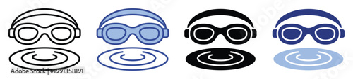 Swimming goggles and water ripple icons for aquatic sports applications and professional graphic design