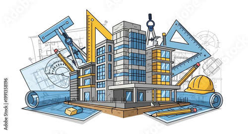 Architectural Design and Construction Process Illustration.
