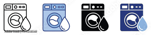 Washing machine appliance with water drop symbol suitable for laundry service and household chore icons