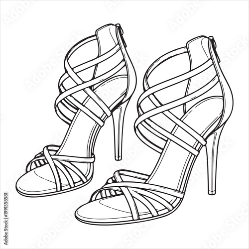 A pair of strappy high heel sandals