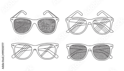 Four stylized line sunglasses with patterned lenses eyewear accessory fashion style