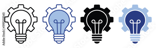 Light bulb and gear icon symbolizing innovative thinking, problemsolving, and idea generation for technology development