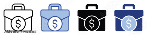 Business briefcase with dollar currency symbol icon for financial planning and wealth management applications