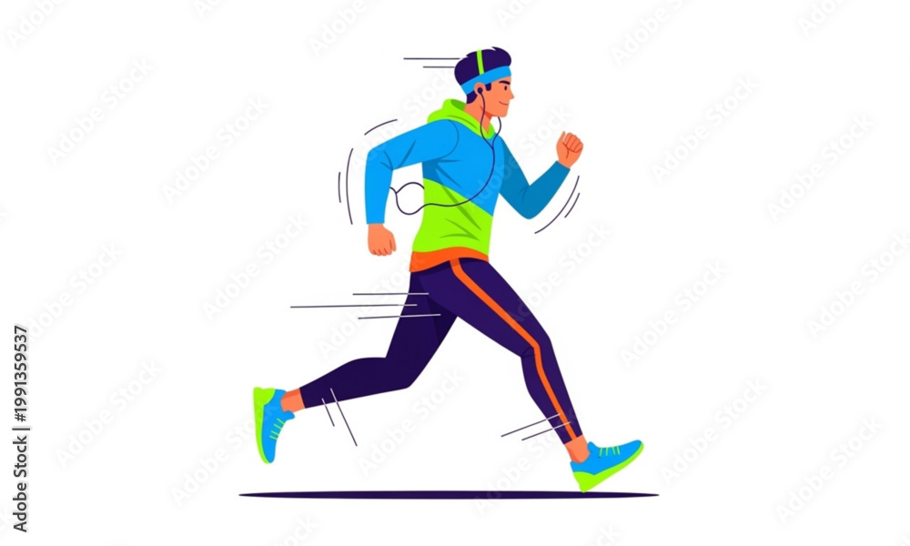 Fototapeta premium A vibrant illustration of a man running in a dynamic pose with motion lines