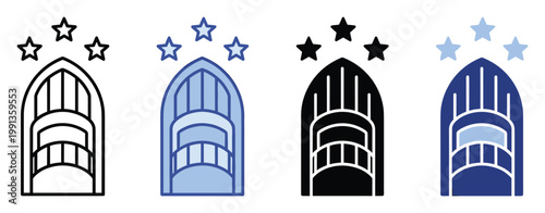 Nautical vessel icon with three stars representing travel, rating, or achievement for journey and adventure applications
