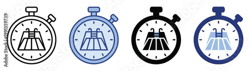 Stopwatch icon with swimming pool symbol for timing water sports and aquatic fitness applications