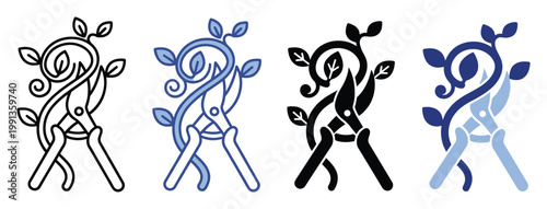 Pruning shears cutting a lush plant vine with fresh leaves, perfect for gardening blogs or landscaping company marketing