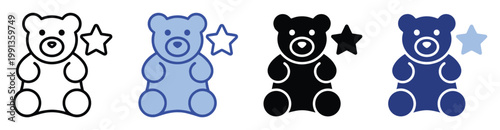 Favorite plush teddy bear toy with star icon set ideal for childrens app interfaces or baby product packaging