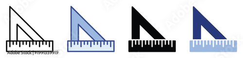 Practical set square and ruler measurement tools icon collection for academic studies and engineering graphics