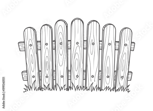 Hand drawn wooden picket fence with grass detail garden nature