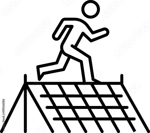 Quadro em tela Man Running on Obstacle Course Net Line Art Icon