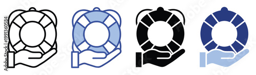 Safety lifebuoy icon held by a supportive hand symbolizing assistance and protection for various help and rescue applications