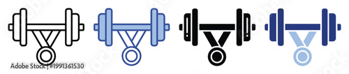 Dynamic barbell and medal icon representing fitness achievement and athletic victory perfect for sports apps or gym promotions