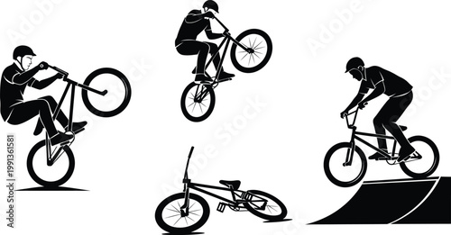 Bmx riders in action a silhouette collection of freestyle bicycle stunts and tricks
