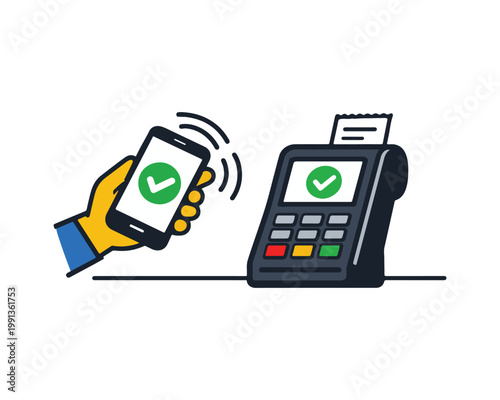Contactless Mobile Payment with Smartphone and POS Terminal Flat Vector Illustration