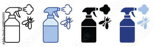Spray bottle with insect and mist cloud representing pest control solutions for home and garden applications