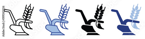 Traditional farming tool plow with wheat symbol representing agriculture and harvest suitable for icons and graphic design elements