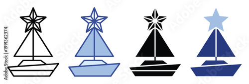Nautical holiday sailboat with Christmas star on mast for seasonal event promotions and festive maritime celebrations