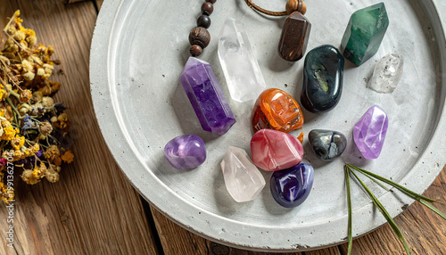 Assortment of Healing Crystals and Gemstones for Spiritual Wellness and Energy