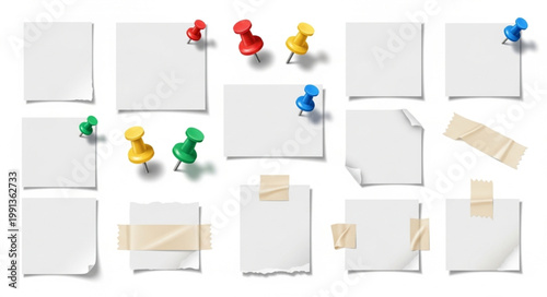 Blank paper notes with pins.