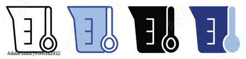 Measuring cup and thermometer icon set for kitchen temperature cooking measurements and food preparation graphics
