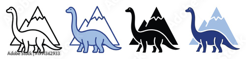 Prehistoric long neck dinosaur with mountain landscape graphic representation for educational content and themed events