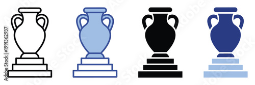 Ancient Greek vase on stepped pedestal icon set perfect for history culture and achievement concepts in digital media
