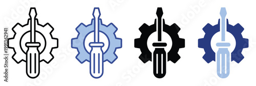 Screwdriver and gear icon for repair settings technical support configuration and software maintenance applications