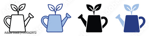 Watering can with a growing plant icon set representing gardening, sustainability, and environmental care for applications