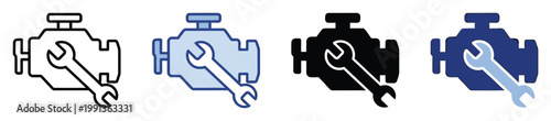 Automotive engine maintenance and repair icon representing vehicle service or mechanic work for auto industry applications