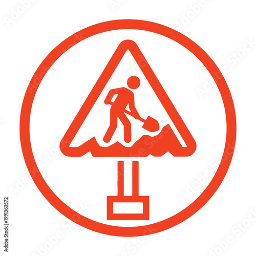 Road work sign with man shoveling