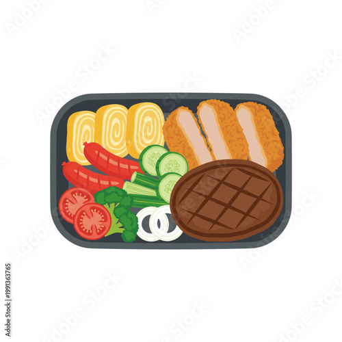 Colorful Packed Bento Lunch Box With Fresh Vegetables And Snacks