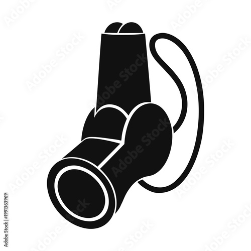 Black whistle icon vector illustration, sports referee whistle with lanyard, athletic coach signaling tool for training and competition