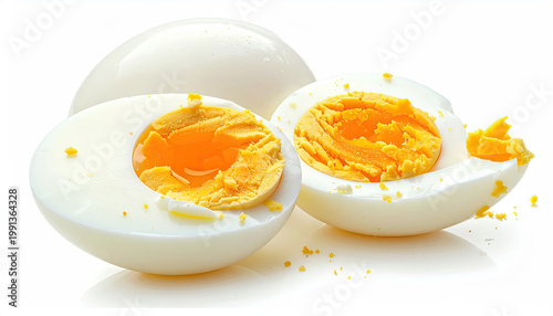 Perfectly Cooked Boiled Eggs: Whole and Halved with Creamy Yolks