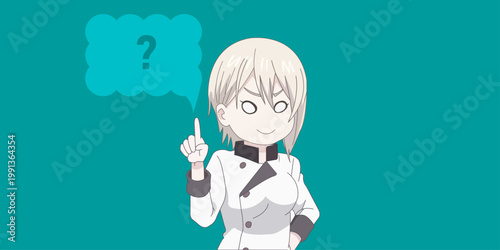Cute anime chef girl thinking idea concept with question mark cooking inspiration illustration design